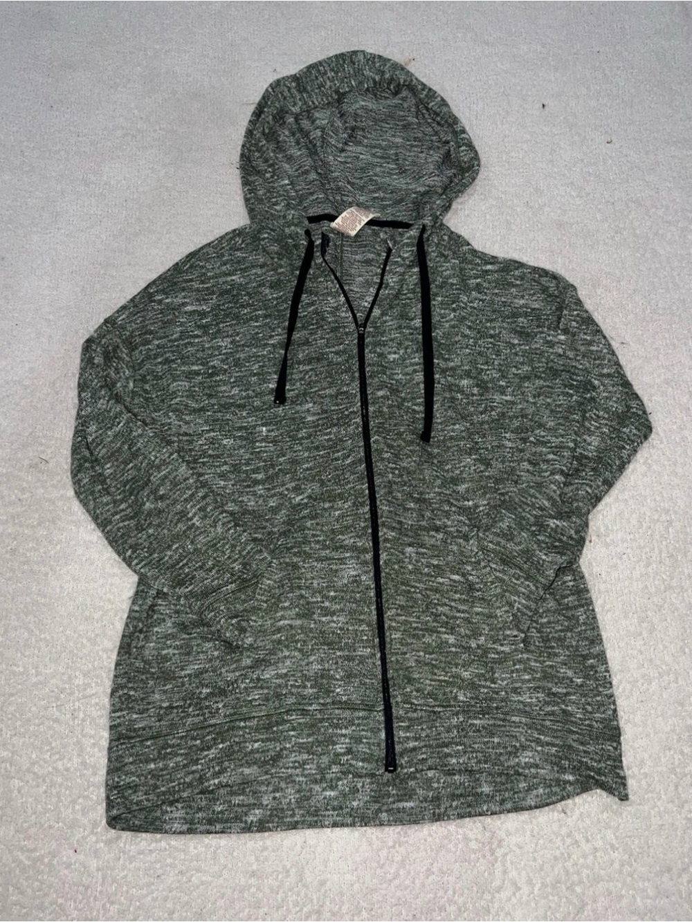 Faded Glory Heathered Dark Green Hooded Zip Cardigan